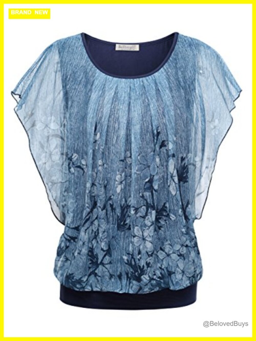 Womens Summer Flutter Short Sleeve Pleated Front Mesh Blouse